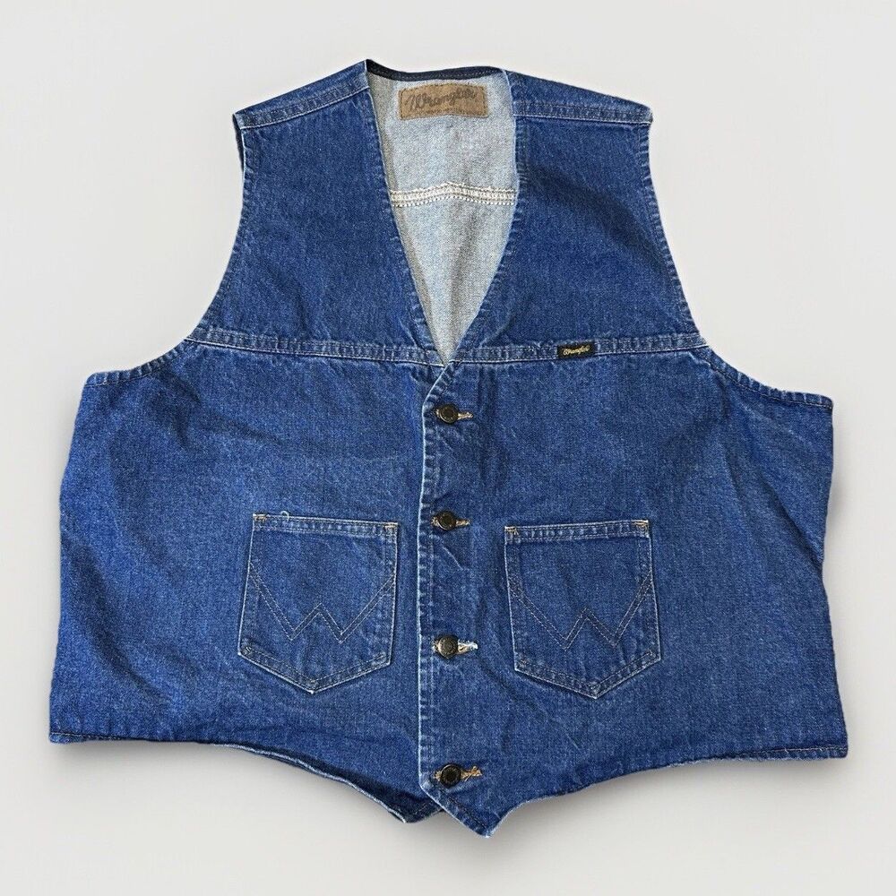 Vintage Wrangler Denim Vest Mens Size XXL 2X Blue Button Front Western Jean EUC